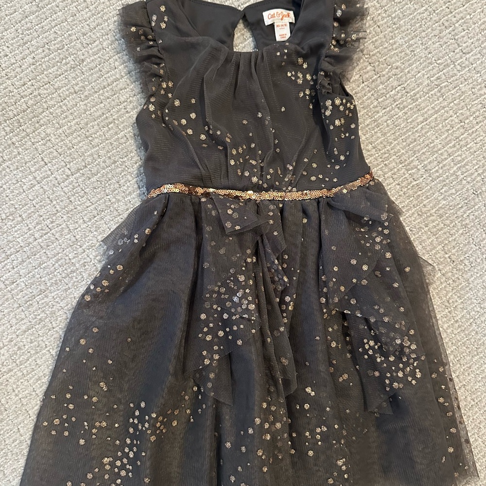 Cat & Jack XS (4/5) Girls Black Dress with Gold Accents